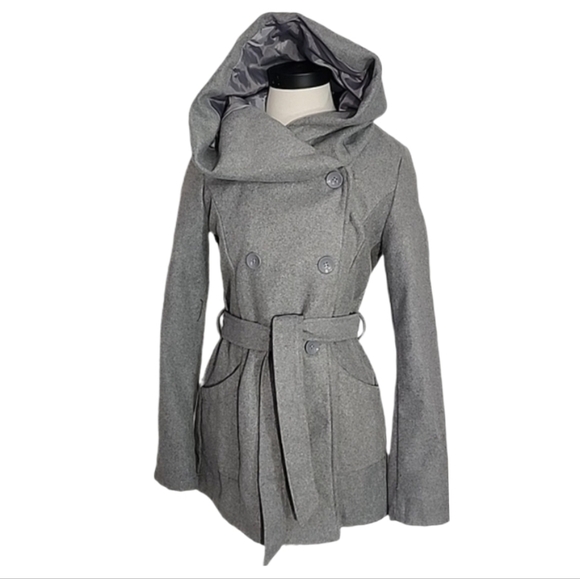 New Look Jackets & Blazers - New Look Coat Double Breasted Pea Coat Wool/Poly Blend Tie & Button Gray Size M